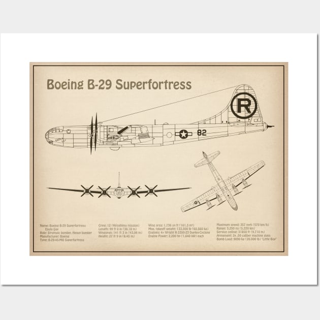 Boeing B-29 Superfortress Enola Gay - Airplane Blueprint - SD Wall Art by SPJE Illustration Photography